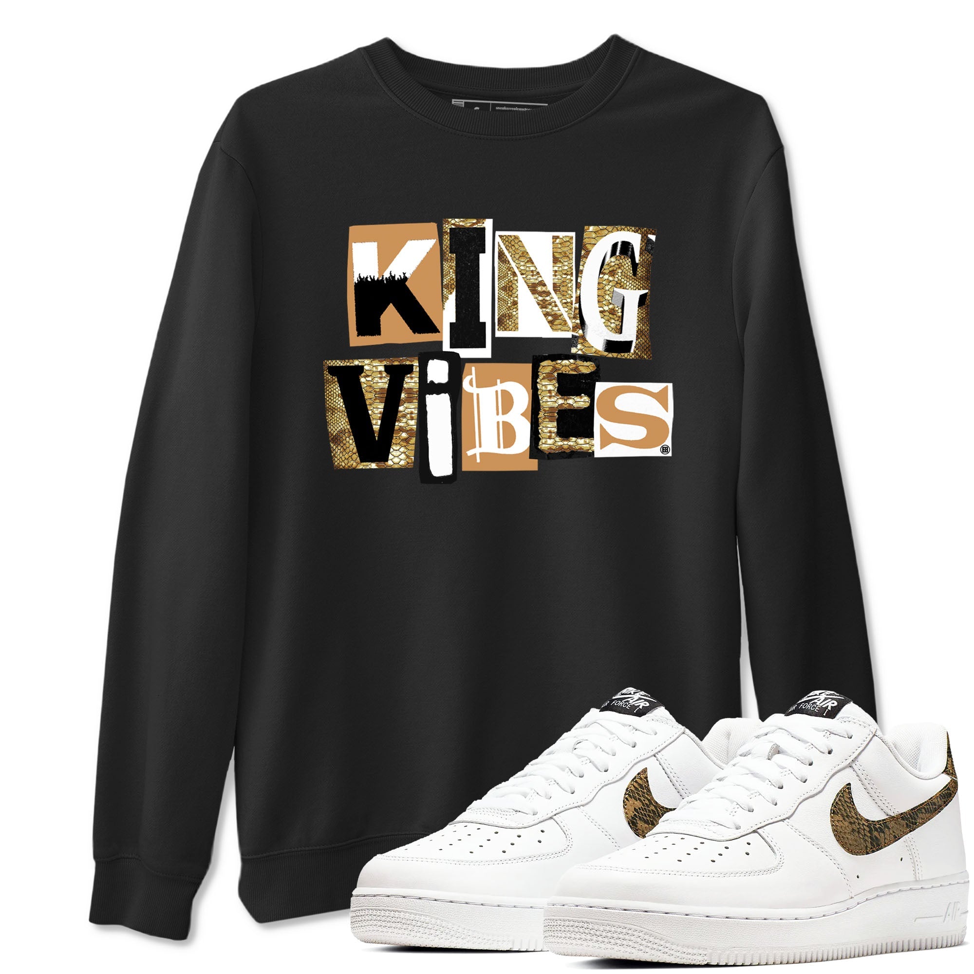 Air Force 1 Ivory Snake shirt to match jordans King Vibes sneaker tees Air Force 1 Ivory Snake SNRT Sneaker Release Tees unisex cotton Black 1 crew neck shirt