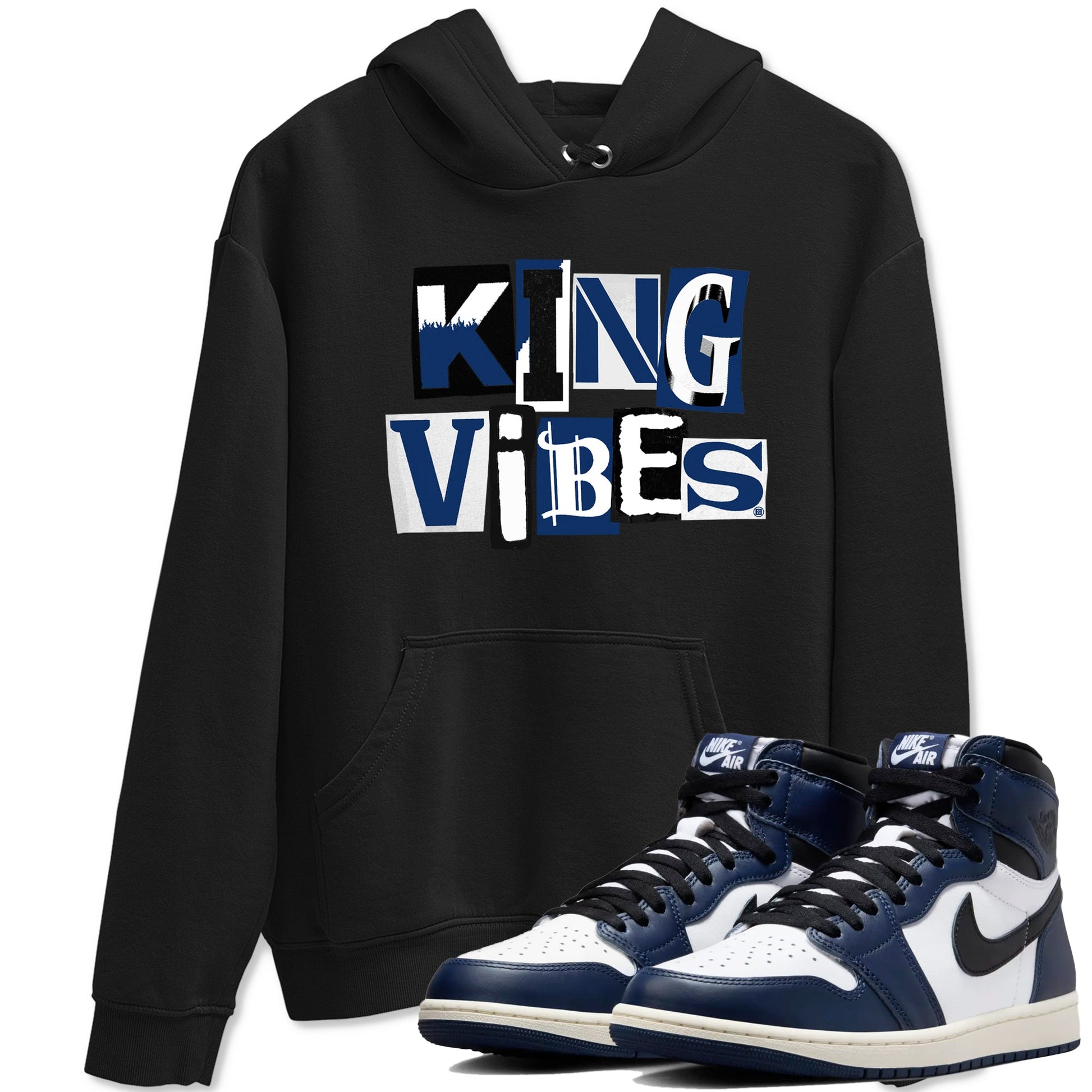 1s Midnight Navy shirts to match jordans King Vibes sneaker match tees Air Jordan 1 Midnight Navy match shoes to clothes SNRT Sneaker Tees unisex cotton Black 1 shirts