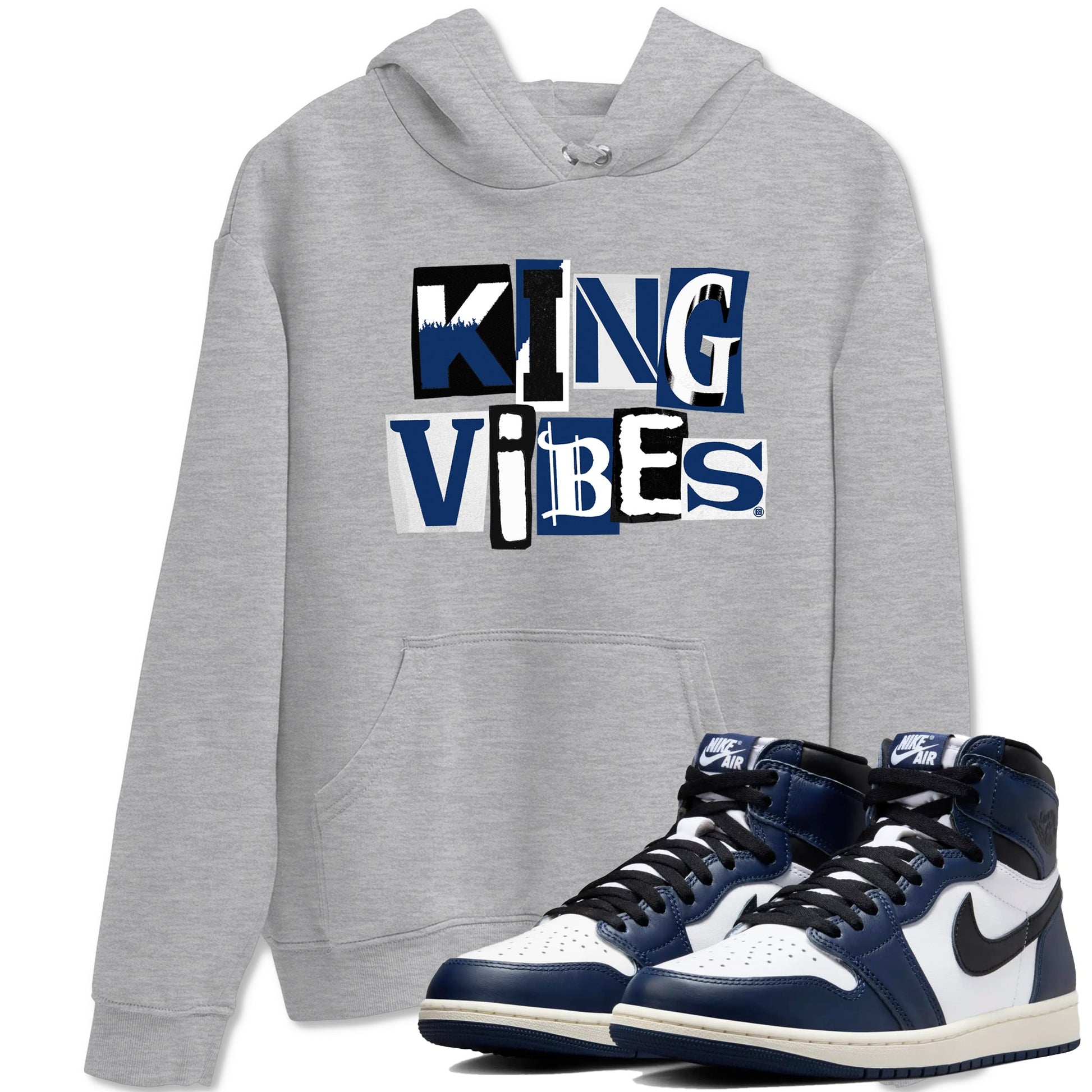 1s Midnight Navy shirts to match jordans King Vibes sneaker match tees Air Jordan 1 Midnight Navy match shoes to clothes SNRT Sneaker Tees unisex cotton Heather Grey 1 shirts