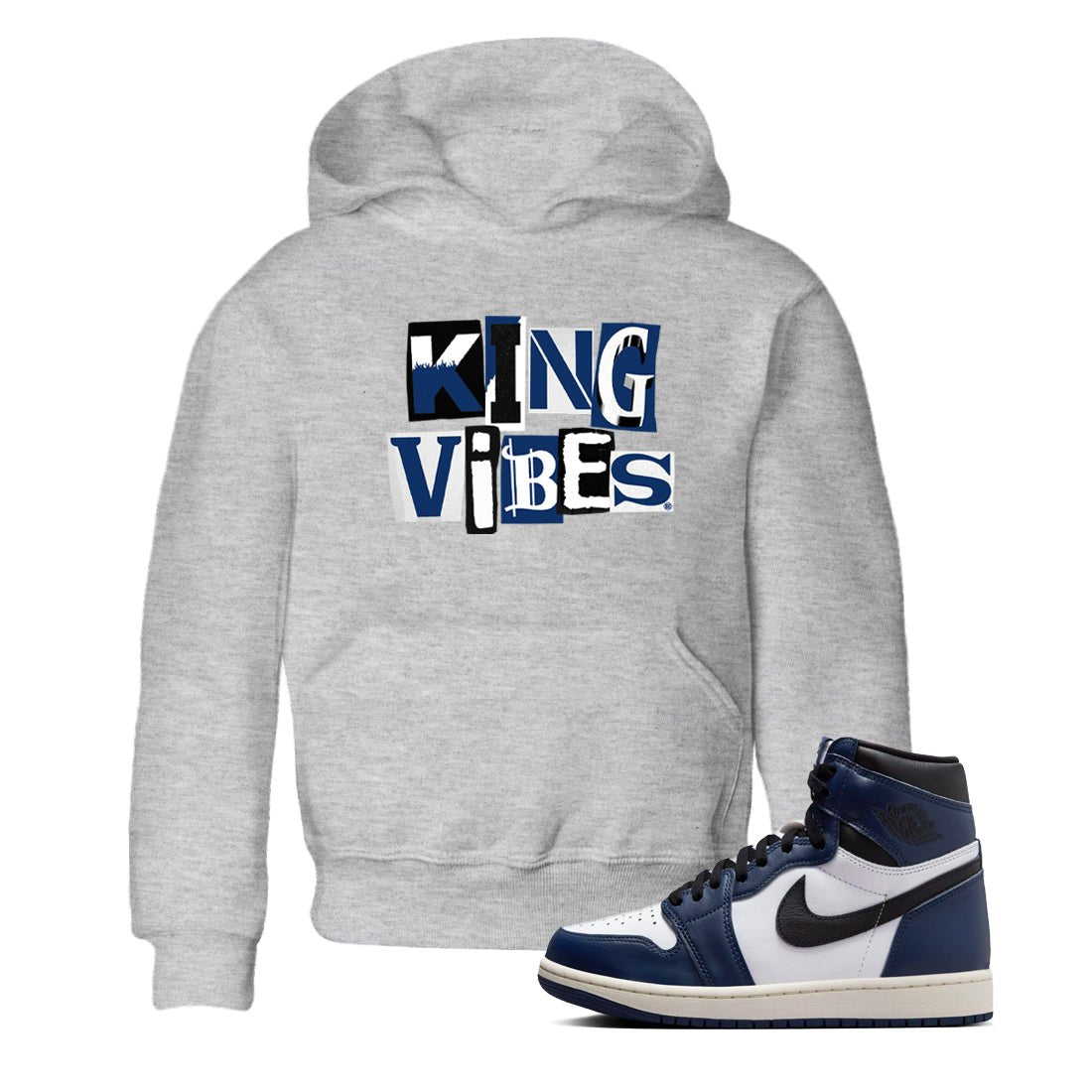 1s Midnight Navy shirts to match jordans King Vibes sneaker match tees Air Jordan 1 Midnight Navy match shoes to clothes SNRT Sneaker Tees Youth Baby Heather Grey 1 tee