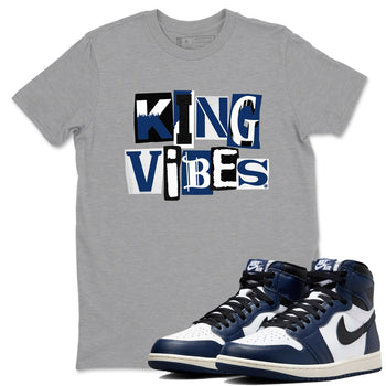 1s Midnight Navy shirts to match jordans King Vibes sneaker match tees Air Jordan 1 Midnight Navy match shoes to clothes SNRT Sneaker Tees unisex cotton Heather Grey 1 shirts