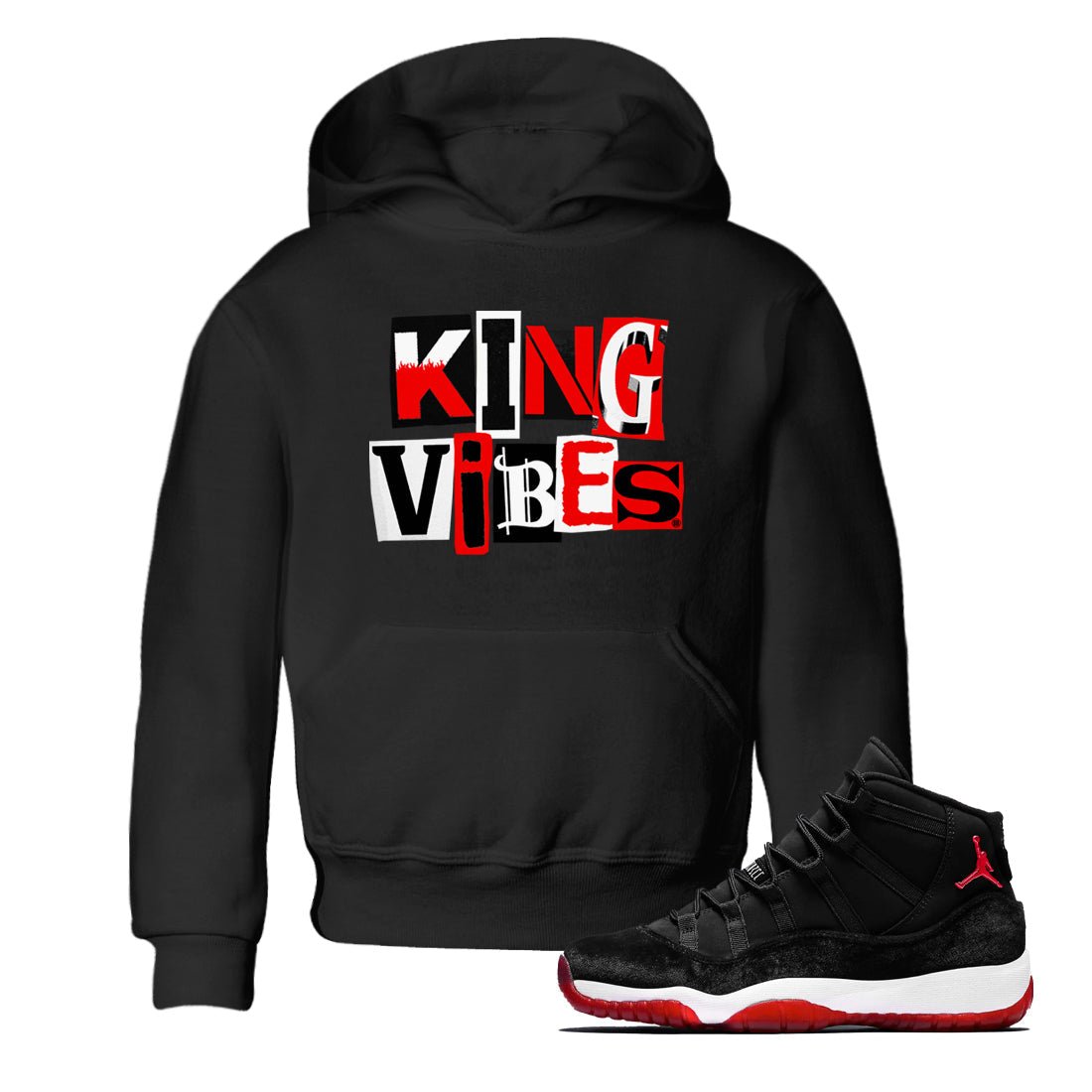11s Bred Velvet shirts to match jordans King Vibes sneaker match tees Air Jordan 11 Retro Bred Velvet match shoes to clothes SNRT Sneaker Tees Youth Baby Black 1 tee