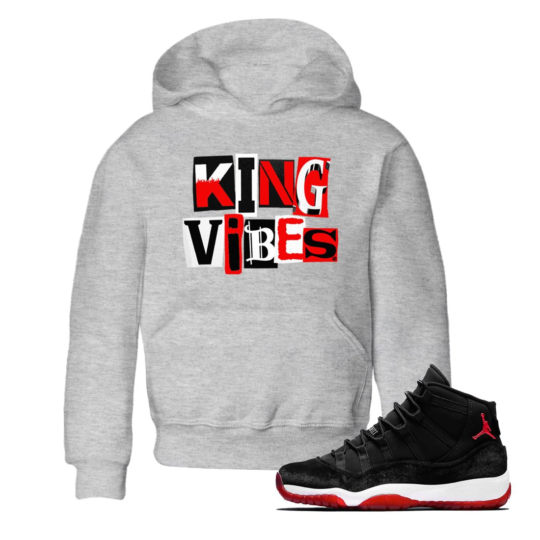 11s Bred Velvet shirts to match jordans King Vibes sneaker match tees Air Jordan 11 Retro Bred Velvet match shoes to clothes SNRT Sneaker Tees Youth Baby Heather Grey 1 tee