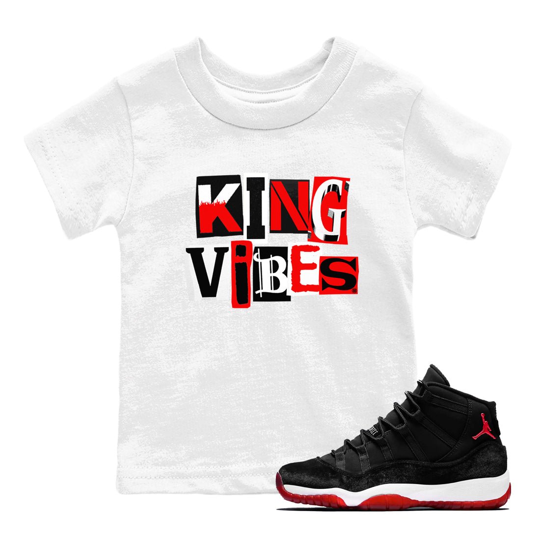 11s Bred Velvet shirts to match jordans King Vibes sneaker match tees Air Jordan 11 Retro Bred Velvet match shoes to clothes SNRT Sneaker Tees Youth Baby White 1 tee