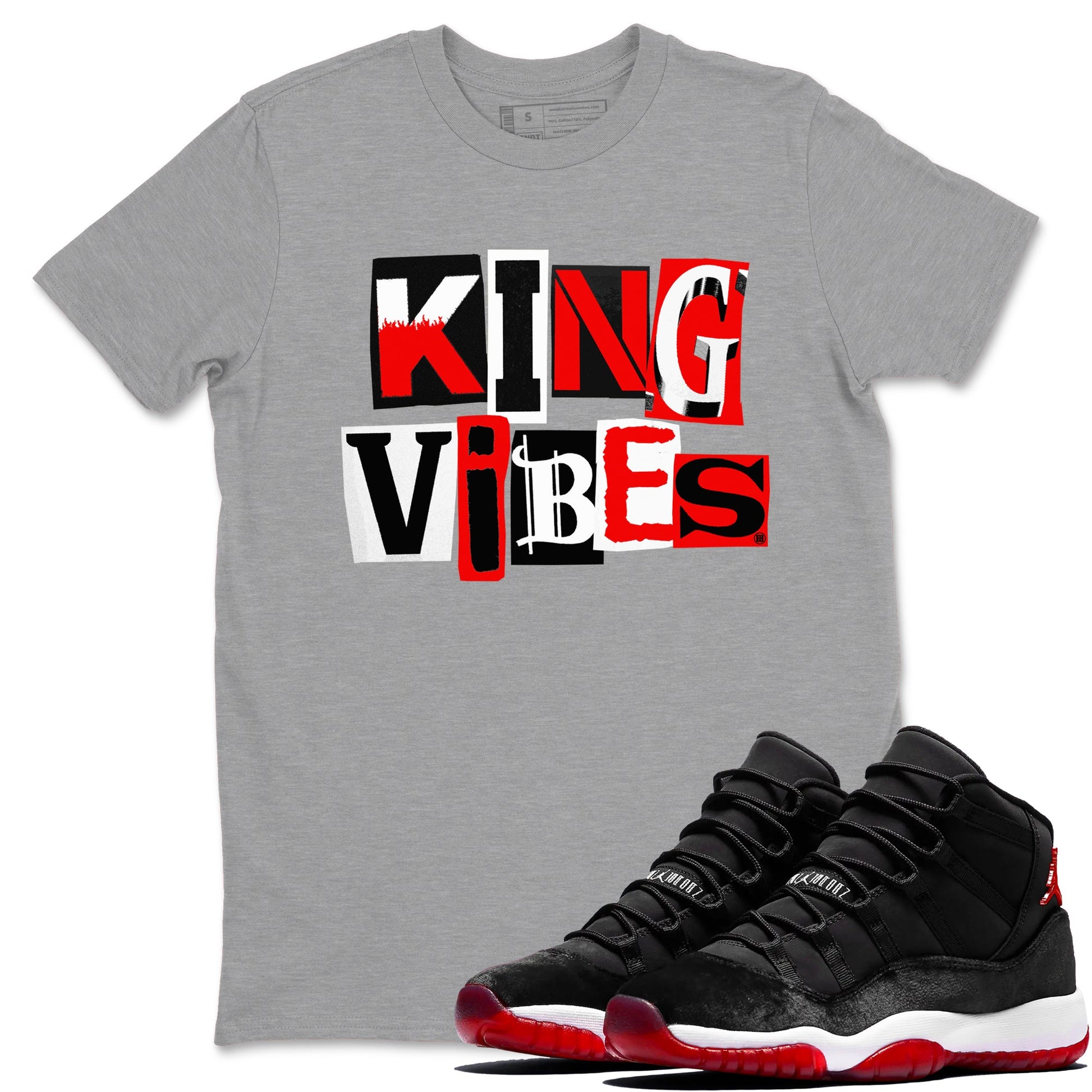 11s Bred Velvet shirts to match jordans King Vibes sneaker match tees Air Jordan 11 Retro Bred Velvet match shoes to clothes SNRT Sneaker Tees unisex cotton Heather Grey 1 shirts