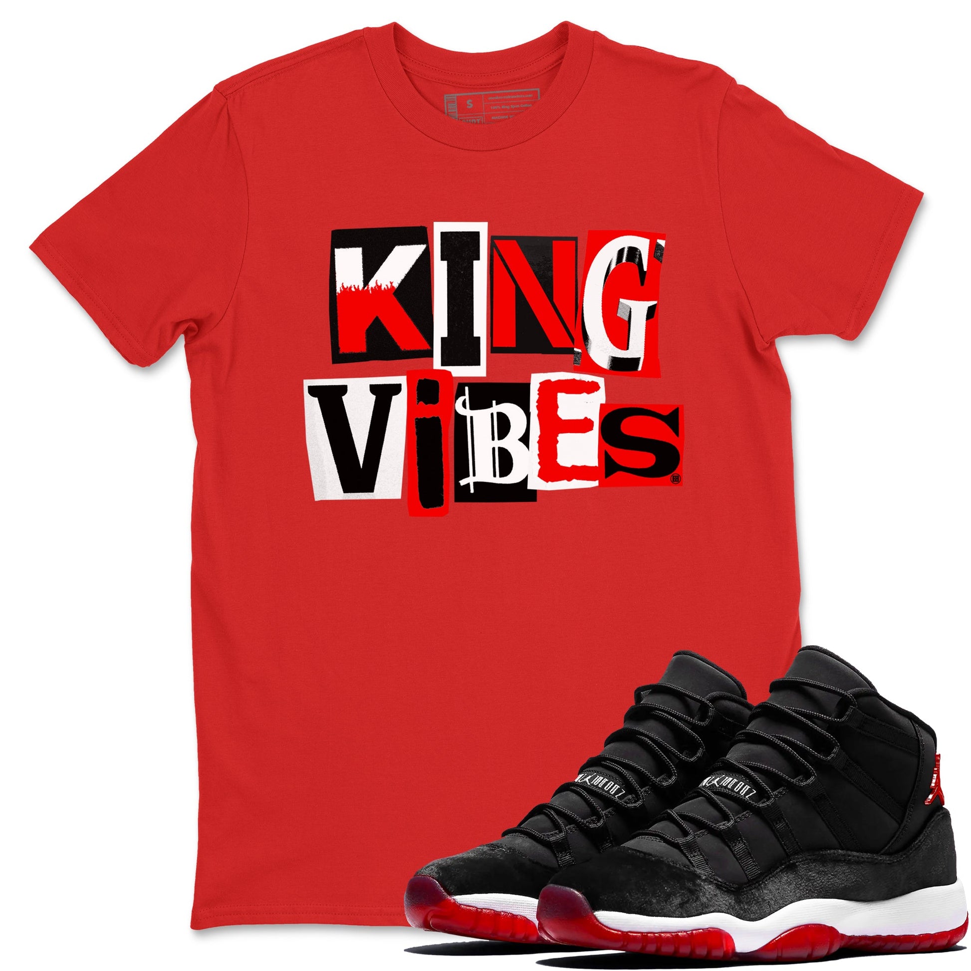 11s Bred Velvet shirts to match jordans King Vibes sneaker match tees Air Jordan 11 Retro Bred Velvet match shoes to clothes SNRT Sneaker Tees unisex cotton Red 1 shirts