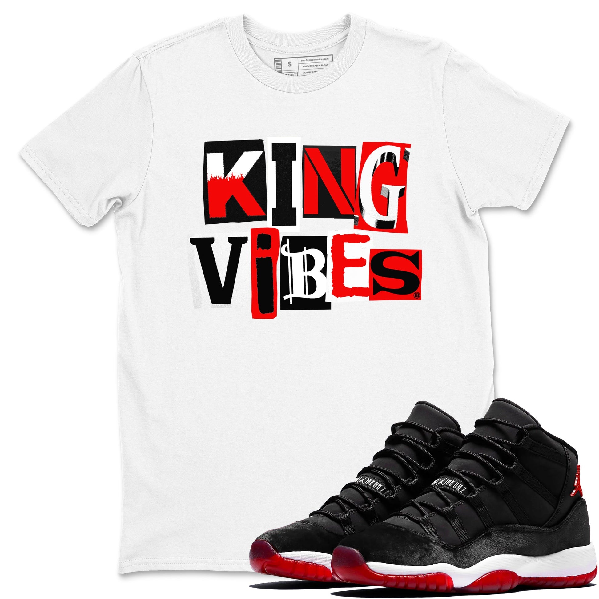 11s Bred Velvet shirts to match jordans King Vibes sneaker match tees Air Jordan 11 Retro Bred Velvet match shoes to clothes SNRT Sneaker Tees unisex cotton White 1 shirts