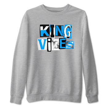 King Vibes sneaker match t-shirt styled to complete your fit with the Air Jordan 12 White and University Blue sneakers, shown in Heather Grey 2.