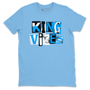 King Vibes sneaker match t-shirt styled to complete your fit with the Air Jordan 12 White and University Blue sneakers, shown in Carolina Blue 2.