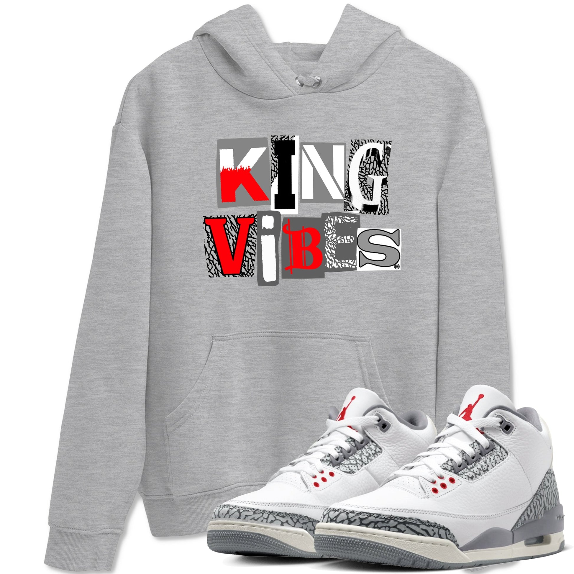 3s Cement Grey shirts to match jordans King Vibes sneaker match tees Air Jordan 3 Cement Grey SNRT Sneaker Tees streetwear brand Heather Grey 1 unisex cotton tee