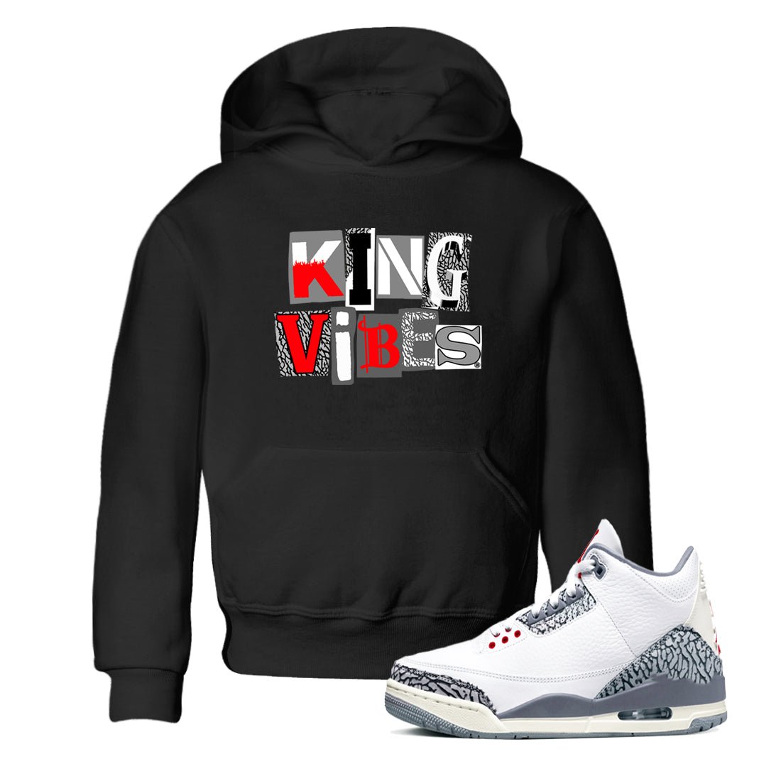 3s Cement Grey shirts to match jordans King Vibes sneaker match tees Air Jordan 3 Cement Grey SNRT Sneaker Tees streetwear brand Baby and Youth Black 1 cotton tee