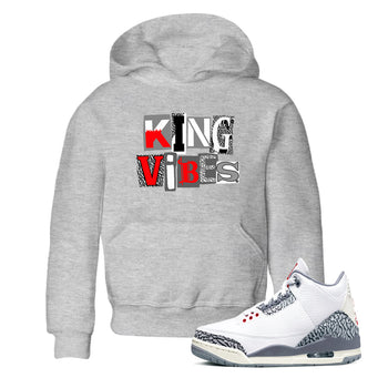 3s Cement Grey shirts to match jordans King Vibes sneaker match tees Air Jordan 3 Cement Grey SNRT Sneaker Tees streetwear brand Baby and Youth Heather Grey 1 cotton tee