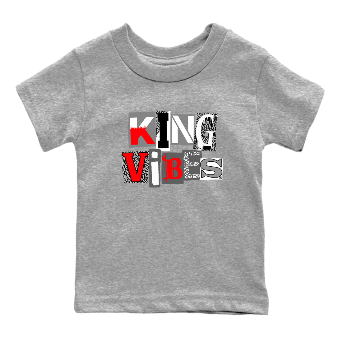 3s Cement Grey shirts to match jordans King Vibes sneaker match tees Air Jordan 3 Cement Grey SNRT Sneaker Tees streetwear brand Baby and Youth Heather Grey 2 cotton tee