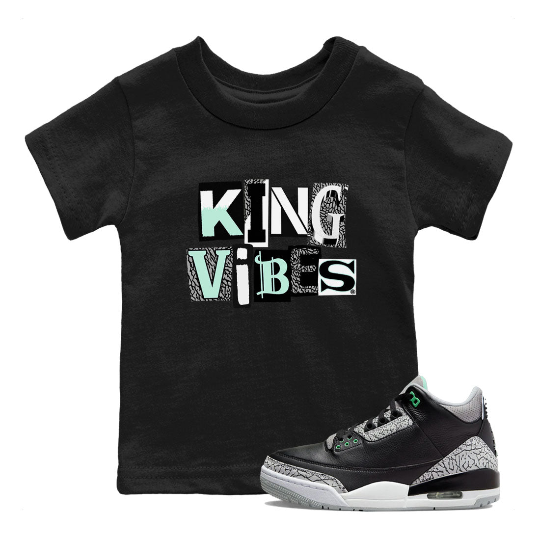 King Vibes SNRT Sneaker Tees Kids - Air Jordan 3 Green Glow - SNRT Sneaker Tee