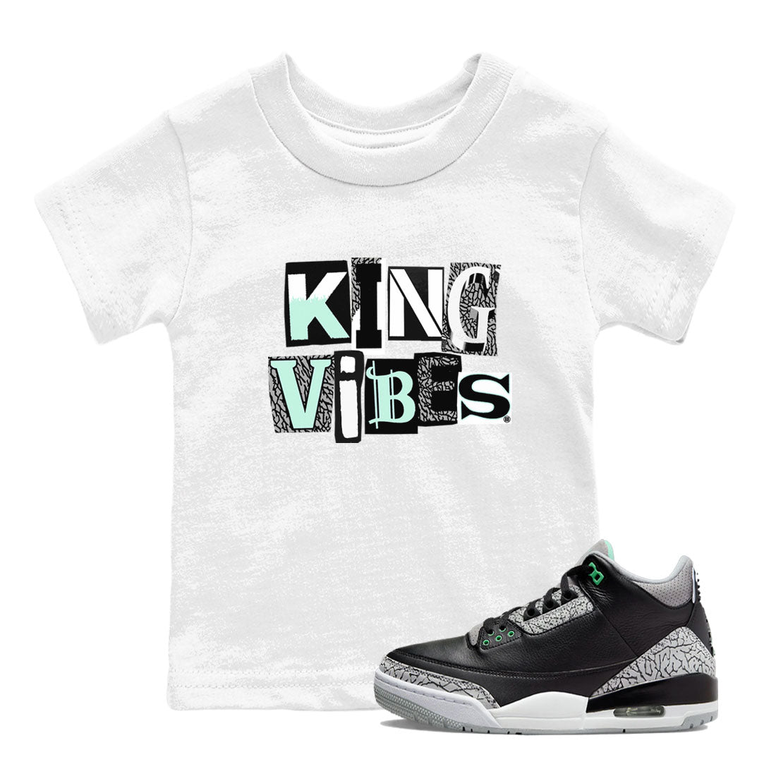 King Vibes SNRT Sneaker Tees Kids - Air Jordan 3 Green Glow - SNRT Sneaker Tee
