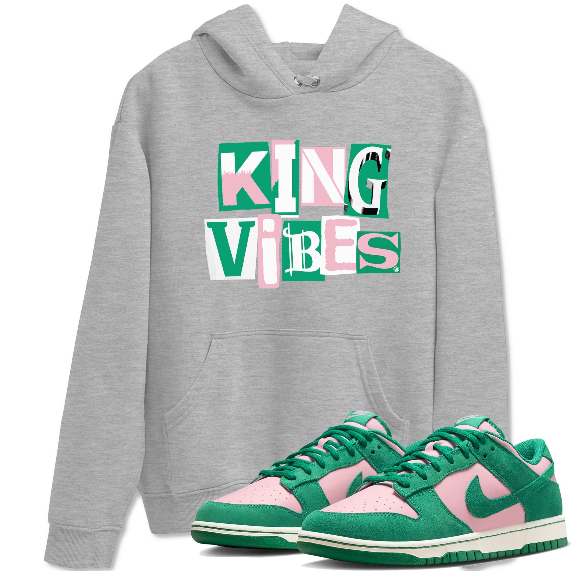 Dunk Low Medium Soft Pink Malachite shirt to match jordans King Vibes sneaker tees Dunks Medium Soft Pink Malachite Streetwear Brand SNRT Sneaker Release Tees unisex cotton Heather Grey 1 crew neck shirt