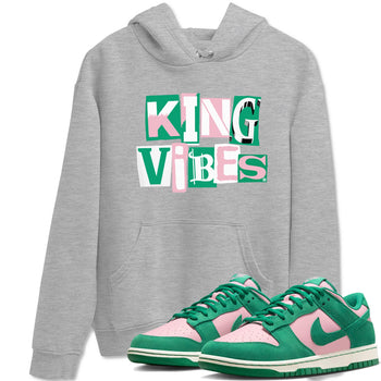Dunk Low Medium Soft Pink Malachite shirt to match jordans King Vibes sneaker tees Dunks Medium Soft Pink Malachite Streetwear Brand SNRT Sneaker Release Tees unisex cotton Heather Grey 1 crew neck shirt