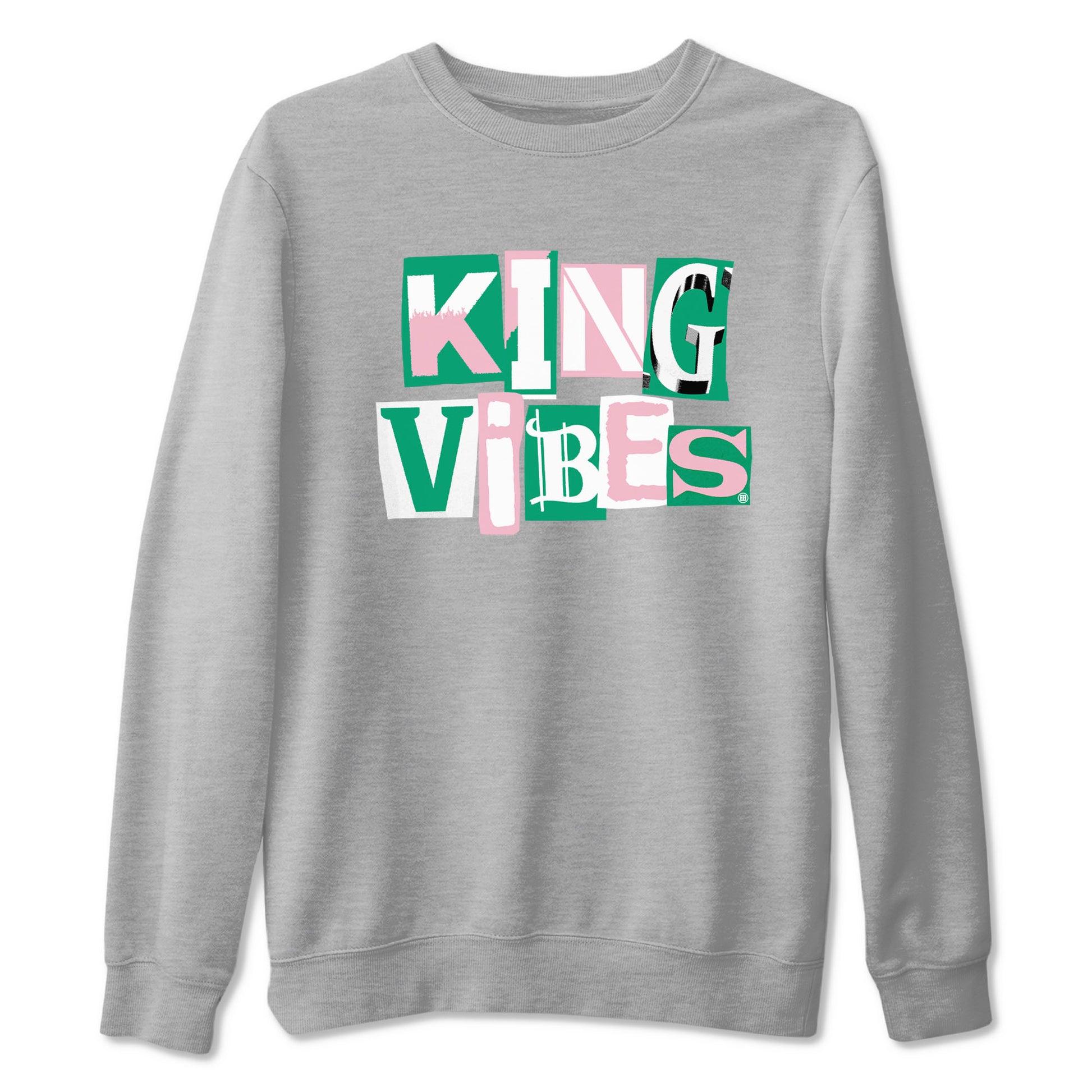 Dunk Low Medium Soft Pink Malachite shirt to match jordans King Vibes sneaker tees Dunks Medium Soft Pink Malachite Streetwear Brand SNRT Sneaker Release Tees unisex cotton Heather Grey 2 crew neck shirt
