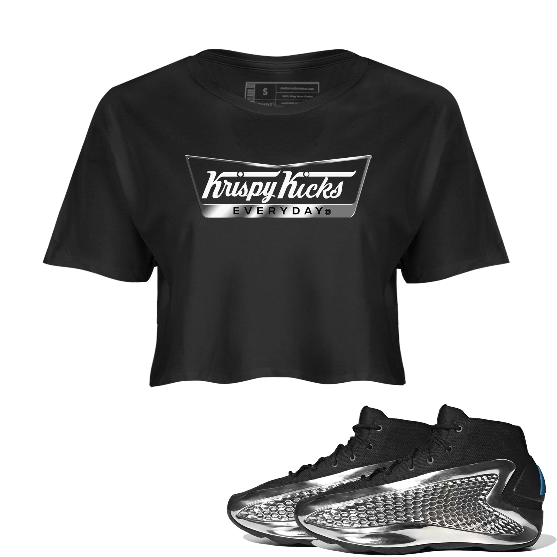 Adidas AE 1 Silver Metallic shirts to match jordans Krispy Kicks sneaker match tees AE 1 Silver Metallic match shoes to clothes SNRT Sneaker Tees unisex cotton Black 1 crop tee