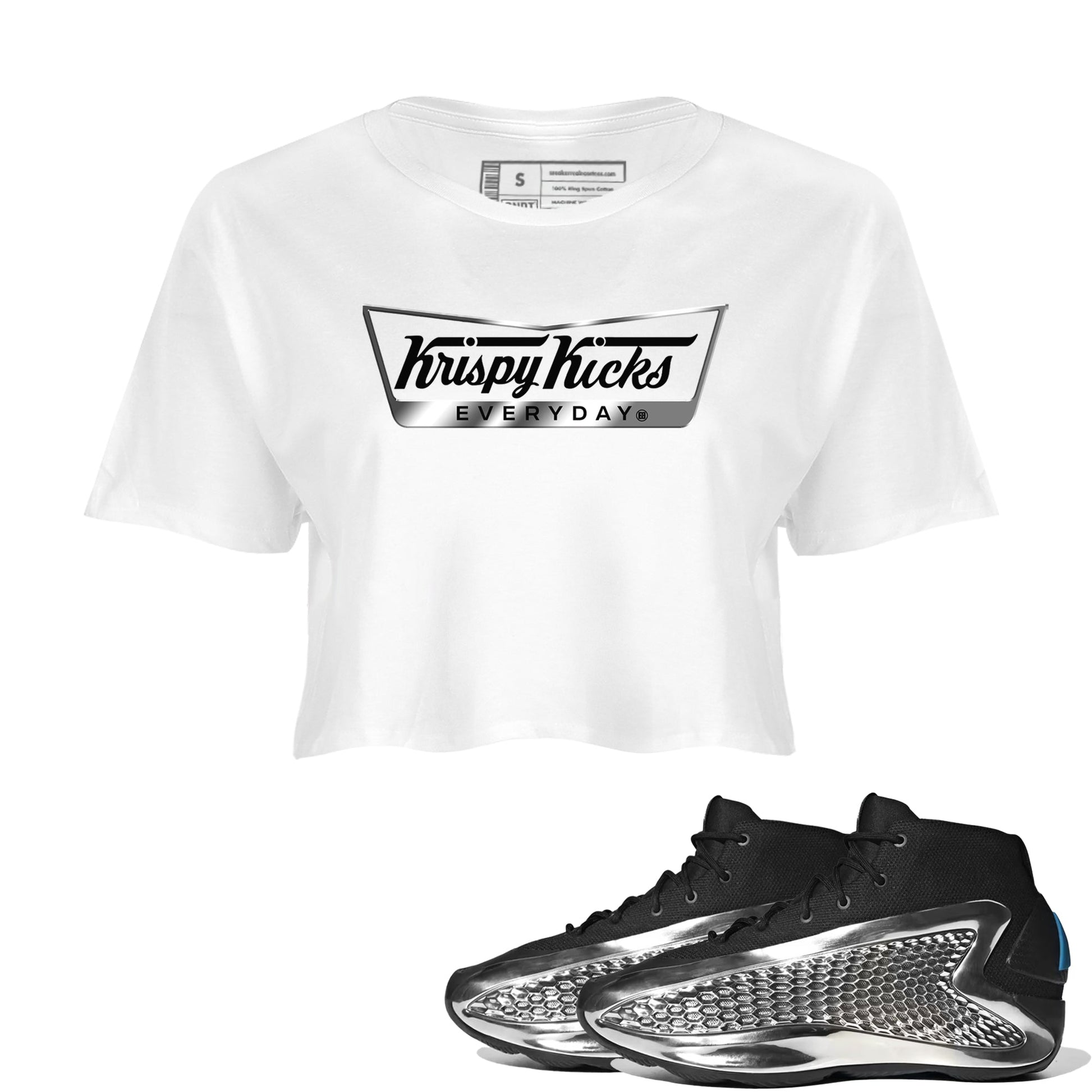 Adidas AE 1 Silver Metallic shirts to match jordans Krispy Kicks sneaker match tees AE 1 Silver Metallic match shoes to clothes SNRT Sneaker Tees unisex cotton White 1 crop tee