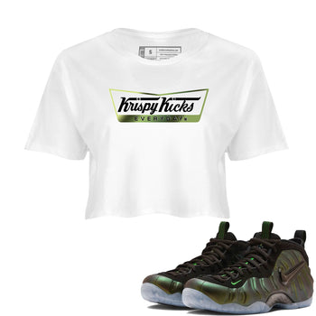 Best Christmas gifts for sneakerheads - Sneaker Tees To Match Air Foamposite One Pine Green Sneakers – Krispy Kicks Crop T-Shirt White 1