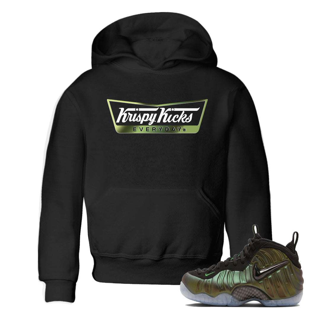Best Christmas gifts for sneakerheads - Sneaker Tees To Match Air Foamposite One Pine Green Sneakers – Krispy Kicks Kids T-Shirt Black 1