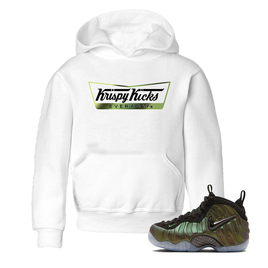 Best Christmas gifts for sneakerheads - Sneaker Tees To Match Air Foamposite One Pine Green Sneakers – Krispy Kicks Kids T-Shirt White 1