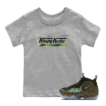 Best Christmas gifts for sneakerheads - Sneaker Tees To Match Air Foamposite One Pine Green Sneakers – Krispy Kicks Kids T-Shirt Heather Grey 1