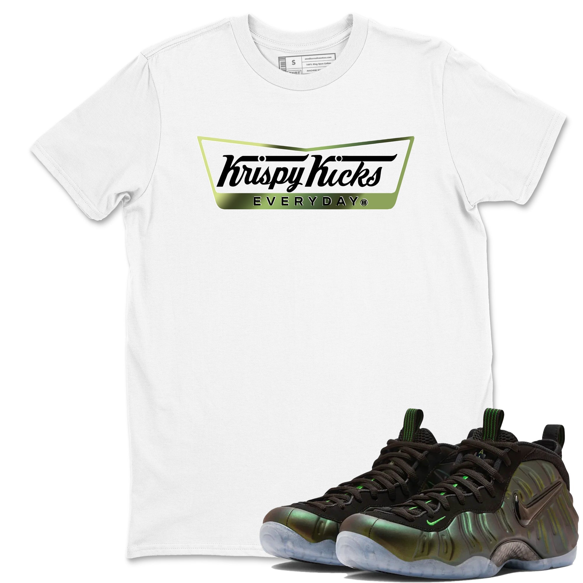 Best Christmas gifts for sneakerheads - Sneaker Tees To Match Air Foamposite One Pine Green Sneakers – Krispy Kicks Tee White 1