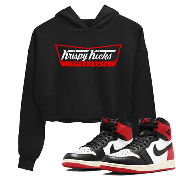 1s Black Toe Reimagined shirts to match jordans Krispy Kicks sneaker match tees Air Jordan 1 Black Toe Reimagined SNRT Sneaker Tees streetwear brand Black 1 crop tee