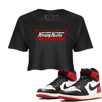 1s Black Toe Reimagined shirts to match jordans Krispy Kicks sneaker match tees Air Jordan 1 Black Toe Reimagined SNRT Sneaker Tees streetwear brand Black 1 crop tee