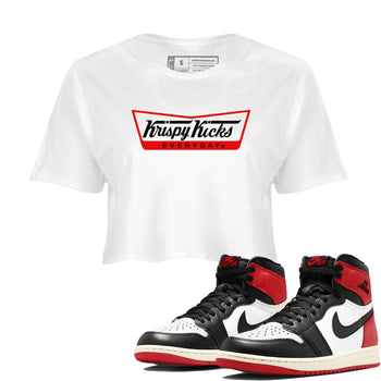 1s Black Toe Reimagined shirts to match jordans Krispy Kicks sneaker match tees Air Jordan 1 Black Toe Reimagined SNRT Sneaker Tees streetwear brand White 1 crop tee