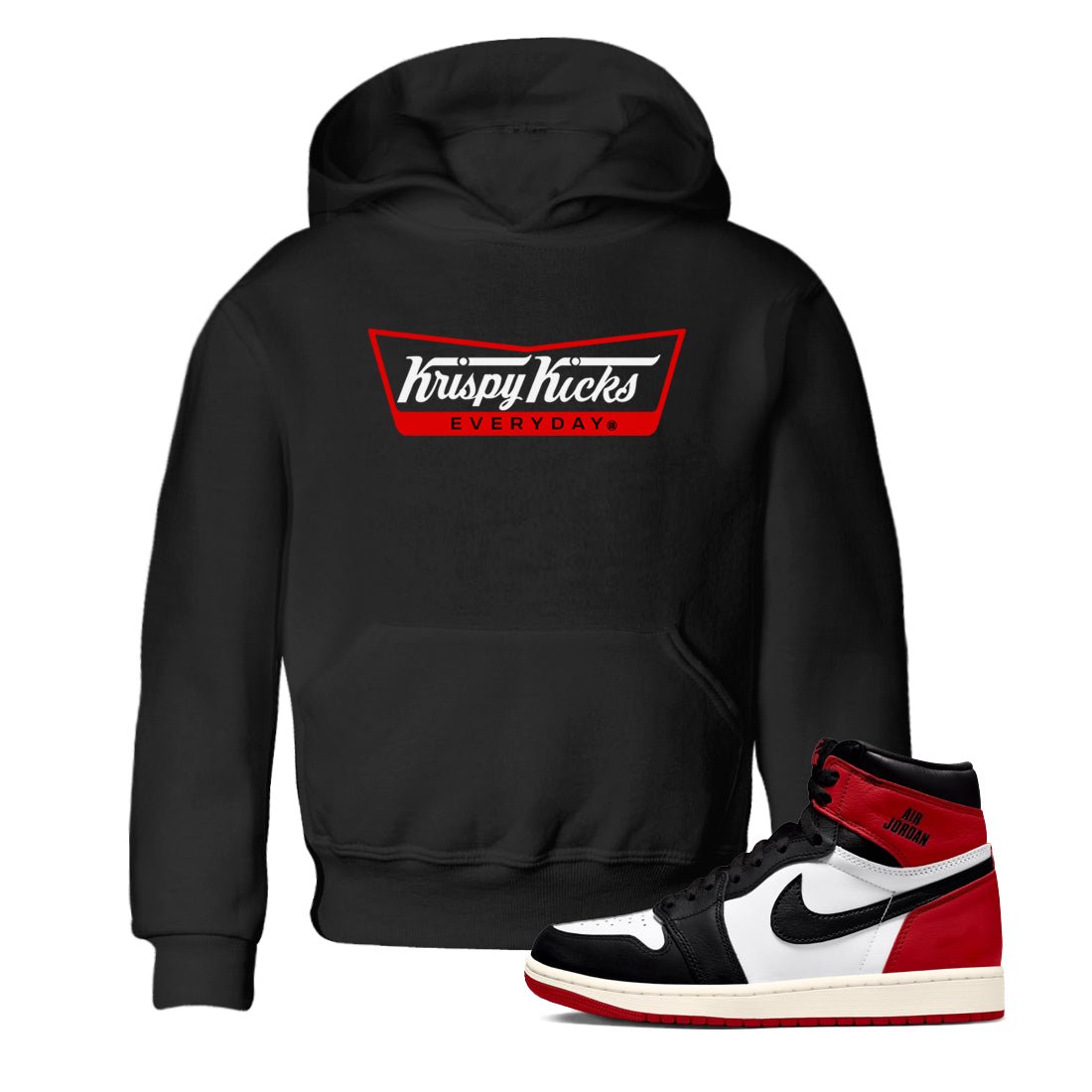 1s Black Toe Reimagined shirts to match jordans Krispy Kicks sneaker match tees Air Jordan 1 Black Toe Reimagined SNRT Sneaker Tees streetwear brand Baby and Youth Black 1 cotton tee