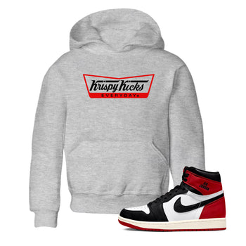 1s Black Toe Reimagined shirts to match jordans Krispy Kicks sneaker match tees Air Jordan 1 Black Toe Reimagined SNRT Sneaker Tees streetwear brand Baby and Youth Heather Grey 1 cotton tee