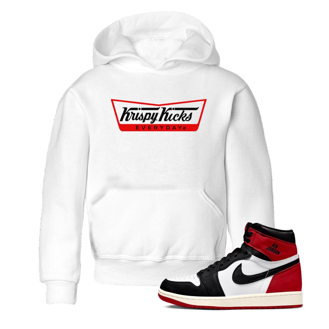 1s Black Toe Reimagined shirts to match jordans Krispy Kicks sneaker match tees Air Jordan 1 Black Toe Reimagined SNRT Sneaker Tees streetwear brand Baby and Youth White 1 cotton tee