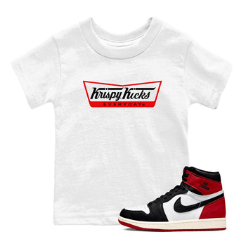 1s Black Toe Reimagined shirts to match jordans Krispy Kicks sneaker match tees Air Jordan 1 Black Toe Reimagined SNRT Sneaker Tees streetwear brand Baby and Youth White 1 cotton tee