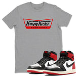 1s Black Toe Reimagined shirts to match jordans Krispy Kicks sneaker match tees Air Jordan 1 Black Toe Reimagined SNRT Sneaker Tees streetwear brand Heather Grey 1 unisex cotton tee