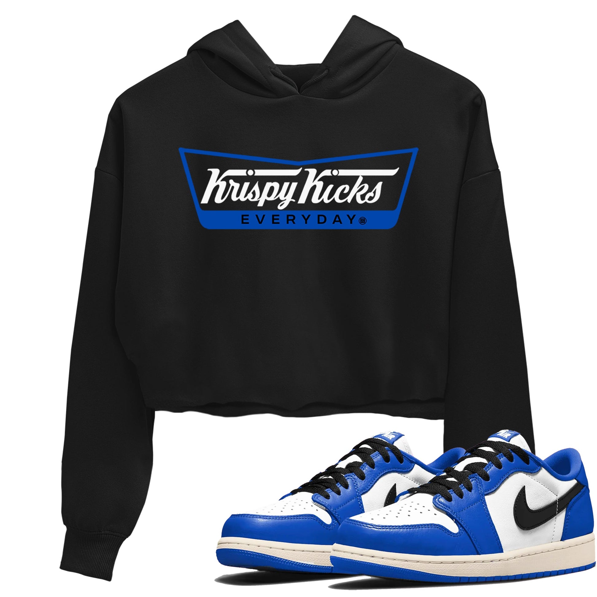 1s Game Royal shirts to match jordans Krispy Kicks sneaker match tees Air Jordan 1 Retro Low OG Game Royal match shoes to clothes SNRT Sneaker Tees unisex cotton Black 1 crop tee