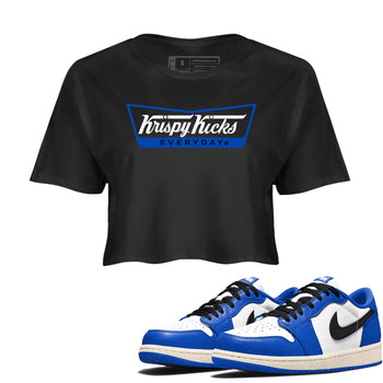 1s Game Royal shirts to match jordans Krispy Kicks sneaker match tees Air Jordan 1 Retro Low OG Game Royal match shoes to clothes SNRT Sneaker Tees unisex cotton Black 1 crop tee