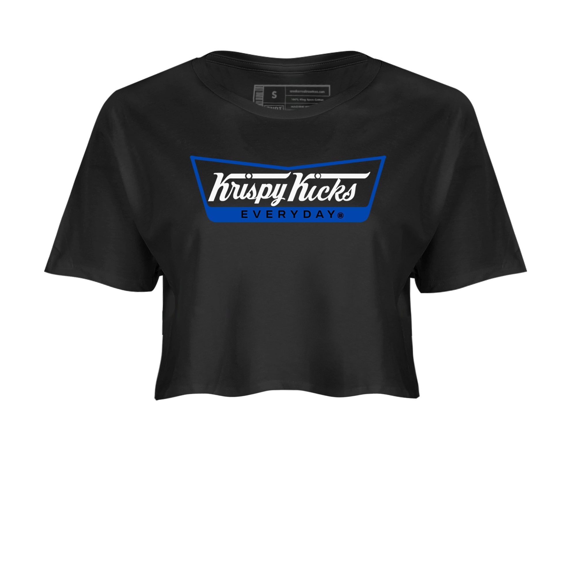 1s Game Royal shirts to match jordans Krispy Kicks sneaker match tees Air Jordan 1 Retro Low OG Game Royal match shoes to clothes SNRT Sneaker Tees unisex cotton Black 2 crop tee