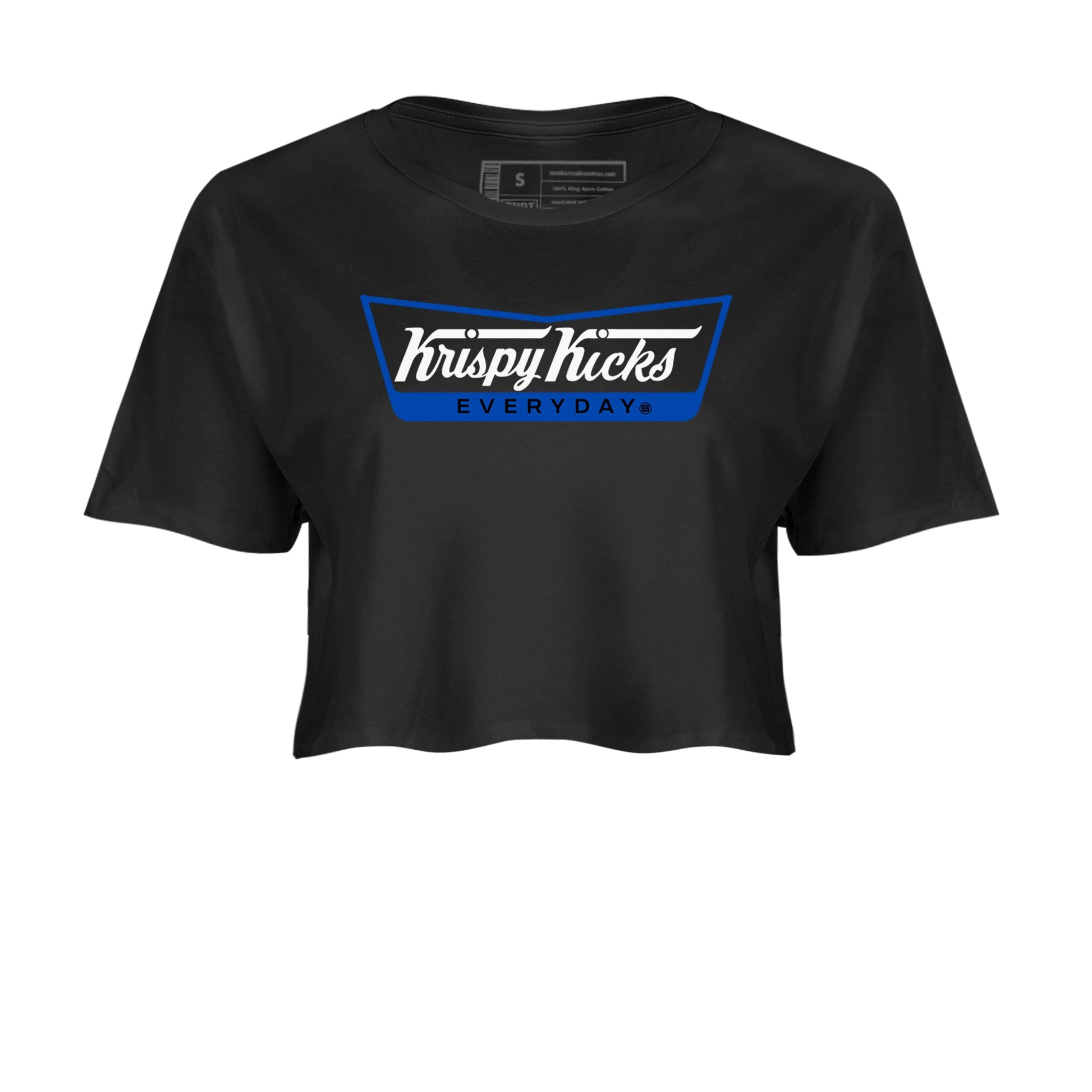 1s Game Royal shirts to match jordans Krispy Kicks sneaker match tees Air Jordan 1 Retro Low OG Game Royal match shoes to clothes SNRT Sneaker Tees unisex cotton Black 2 crop tee