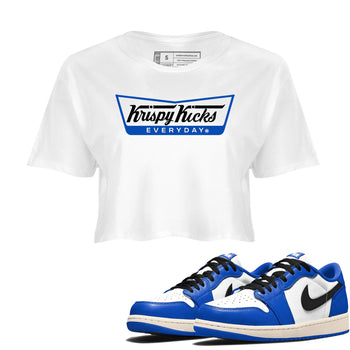 1s Game Royal shirts to match jordans Krispy Kicks sneaker match tees Air Jordan 1 Retro Low OG Game Royal match shoes to clothes SNRT Sneaker Tees unisex cotton White 1 crop tee