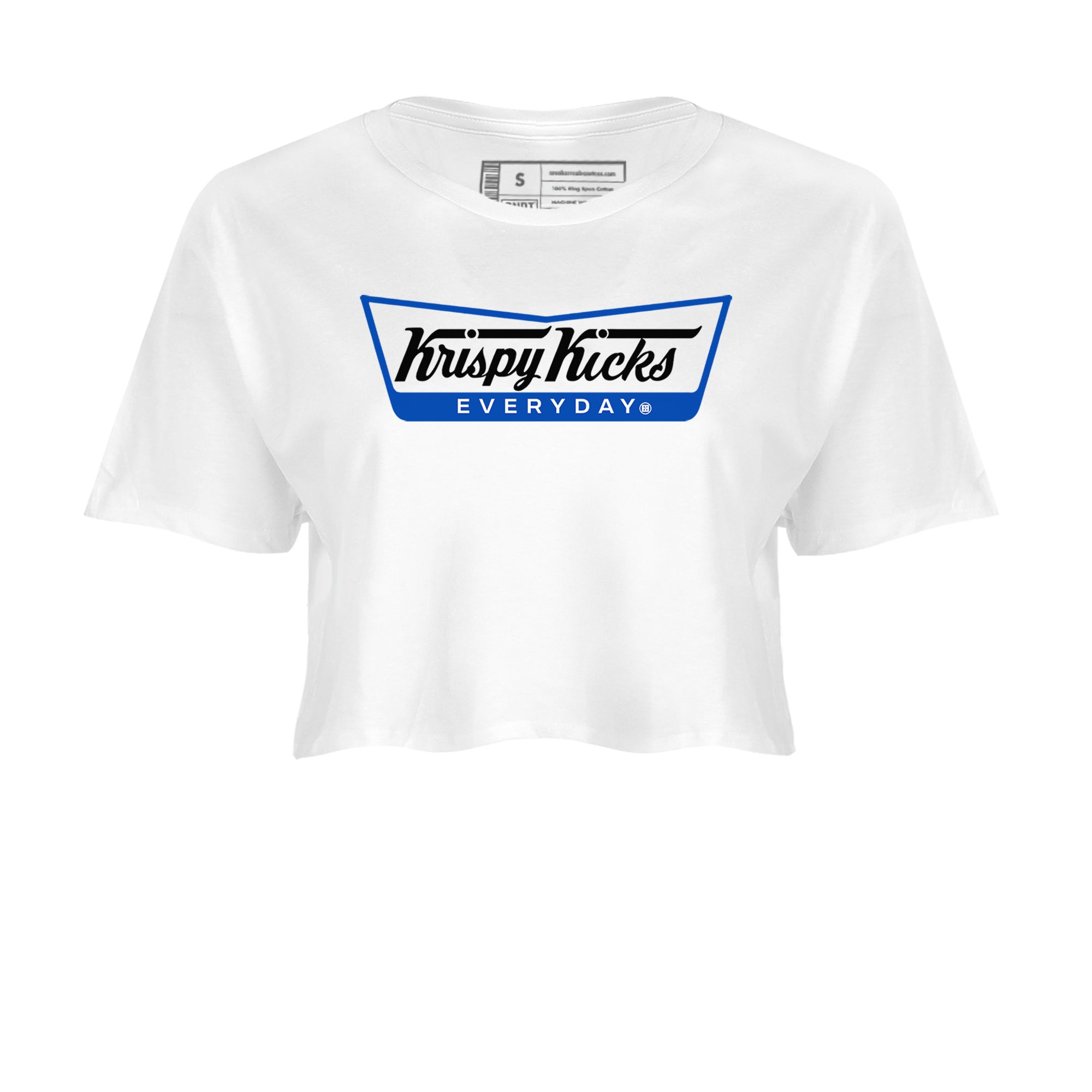 1s Game Royal shirts to match jordans Krispy Kicks sneaker match tees Air Jordan 1 Retro Low OG Game Royal match shoes to clothes SNRT Sneaker Tees unisex cotton White 2 crop tee