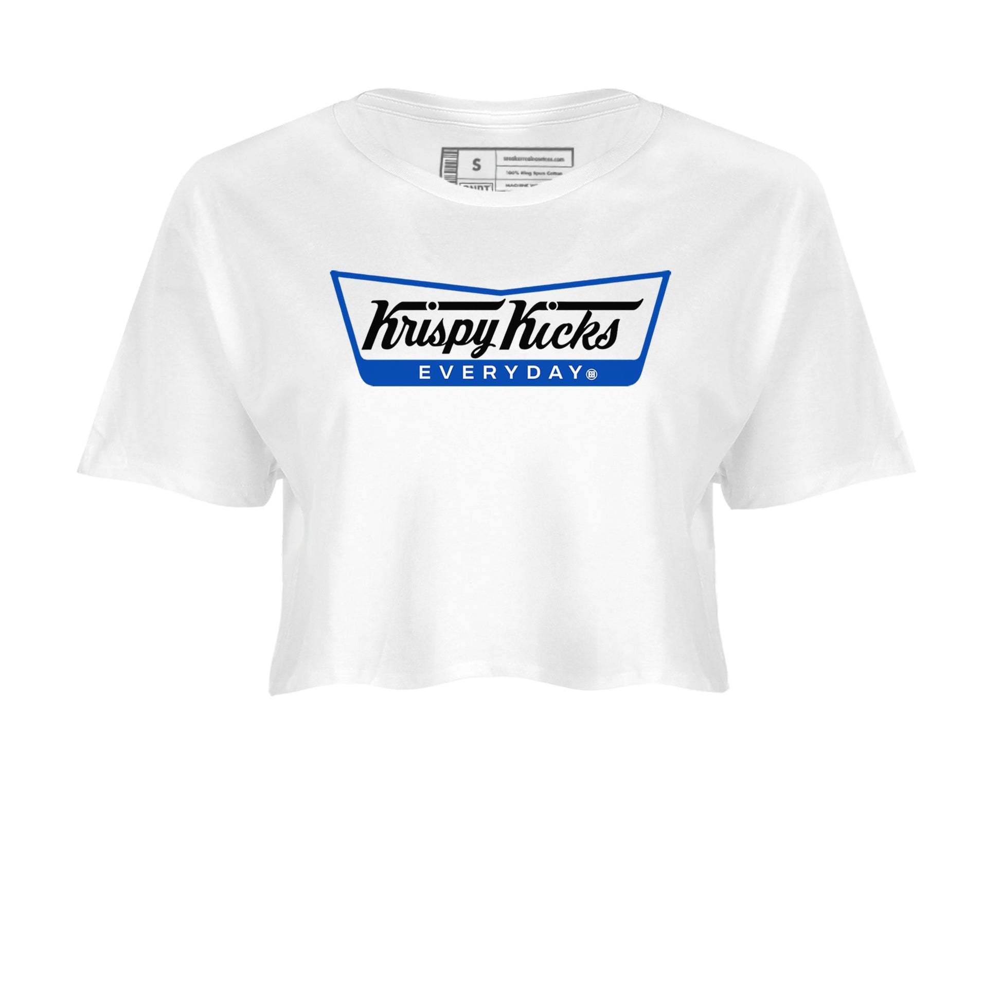 1s Game Royal shirts to match jordans Krispy Kicks sneaker match tees Air Jordan 1 Retro Low OG Game Royal match shoes to clothes SNRT Sneaker Tees unisex cotton White 2 crop tee