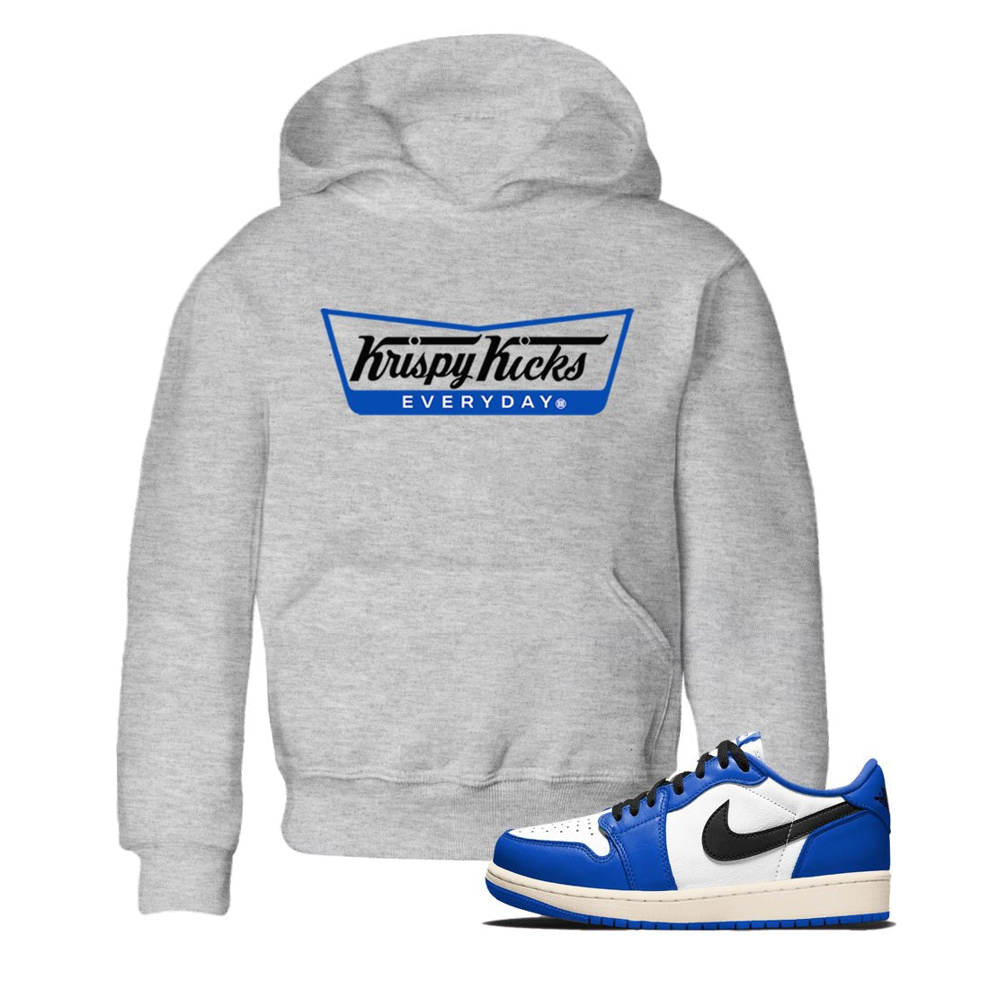 1s Game Royal shirts to match jordans Krispy Kicks sneaker match tees Air Jordan 1 Retro Low OG Game Royal match shoes to clothes SNRT Sneaker Tees Youth Baby Heather Grey 1 tee
