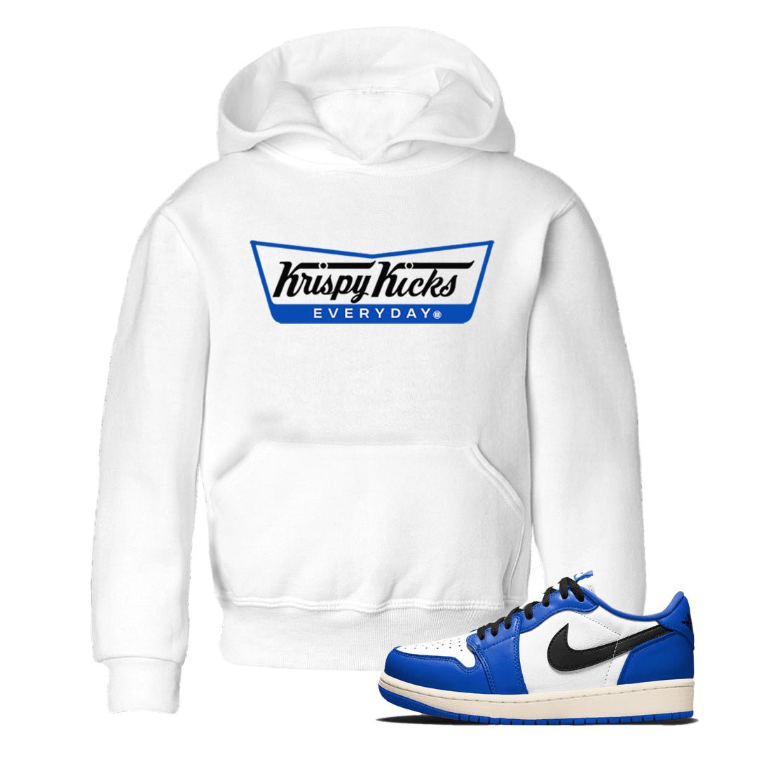 1s Game Royal shirts to match jordans Krispy Kicks sneaker match tees Air Jordan 1 Retro Low OG Game Royal match shoes to clothes SNRT Sneaker Tees Youth Baby White 1 tee