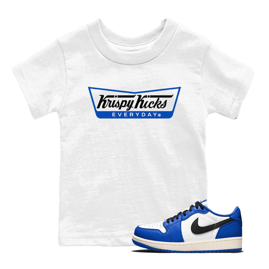 1s Game Royal shirts to match jordans Krispy Kicks sneaker match tees Air Jordan 1 Retro Low OG Game Royal match shoes to clothes SNRT Sneaker Tees Youth Baby White 1 tee