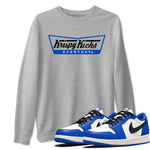 1s Game Royal shirts to match jordans Krispy Kicks sneaker match tees Air Jordan 1 Retro Low OG Game Royal match shoes to clothes SNRT Sneaker Tees unisex cotton Heather Grey 1 shirts