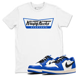 1s Game Royal shirts to match jordans Krispy Kicks sneaker match tees Air Jordan 1 Retro Low OG Game Royal match shoes to clothes SNRT Sneaker Tees unisex cotton White 1 shirts