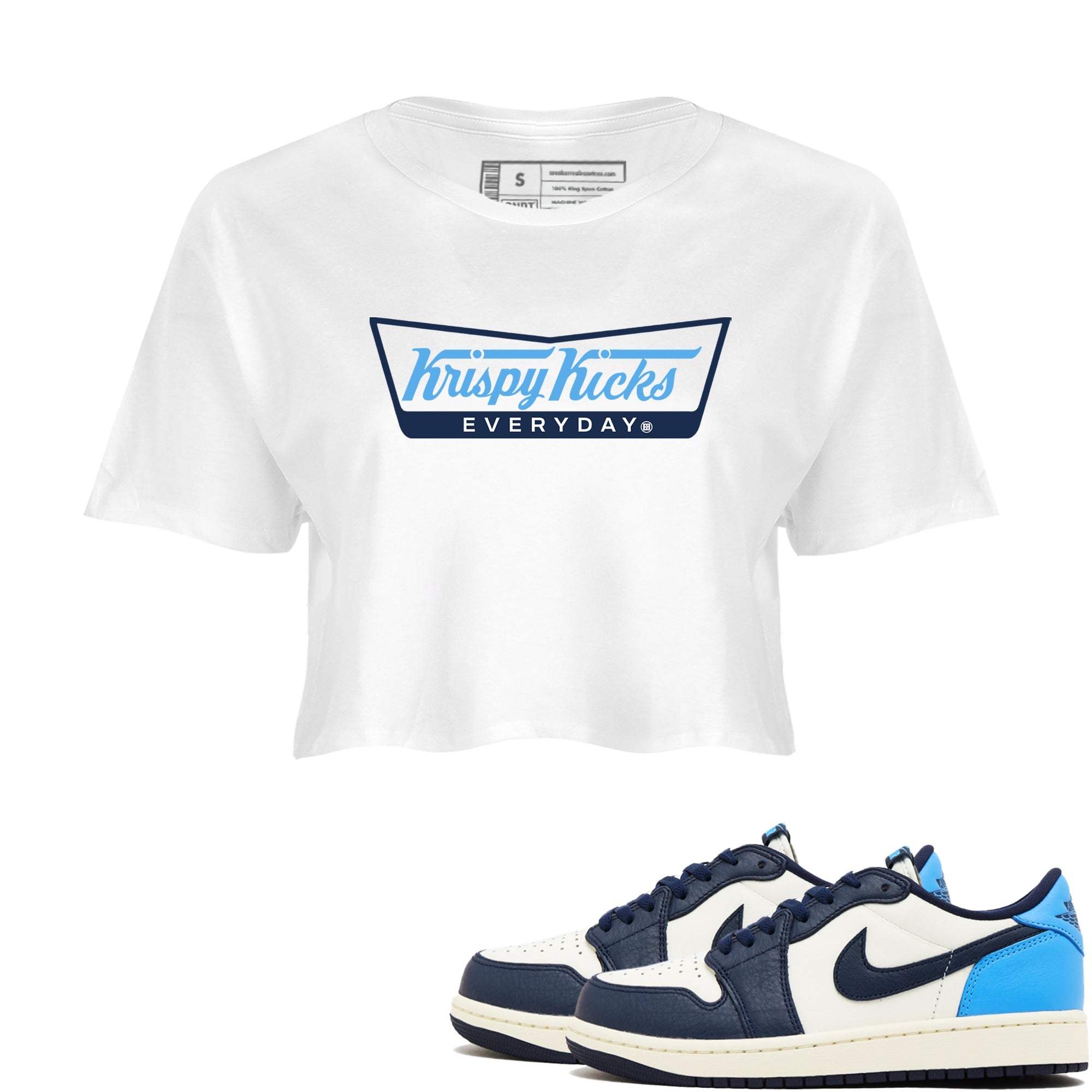 1s Obsidian shirts to match jordans krispy Kicks shirts to match Jordans AJ1 Retro Low OG Obsidian match shoes to clothes SNRT Sneaker Tees unisex cotton White 1 crop tee